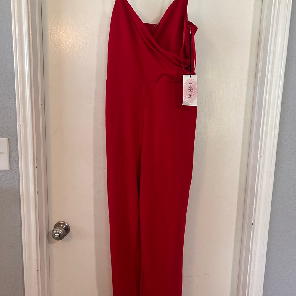 Bold Red Sleeveless Jumpsuit with Relaxed Fit
